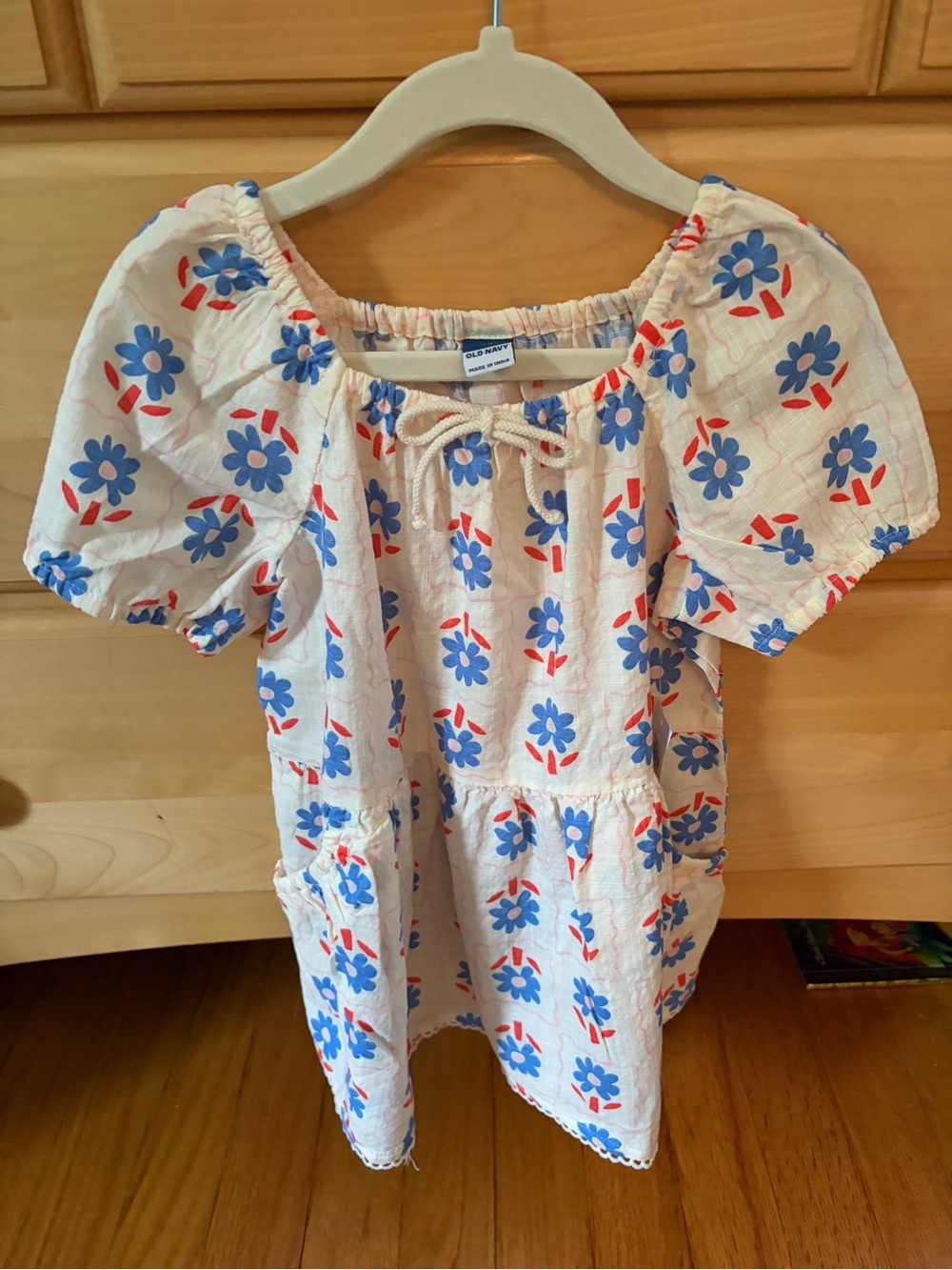 Old Navy Cream Dress with Blue & Red Floral Print